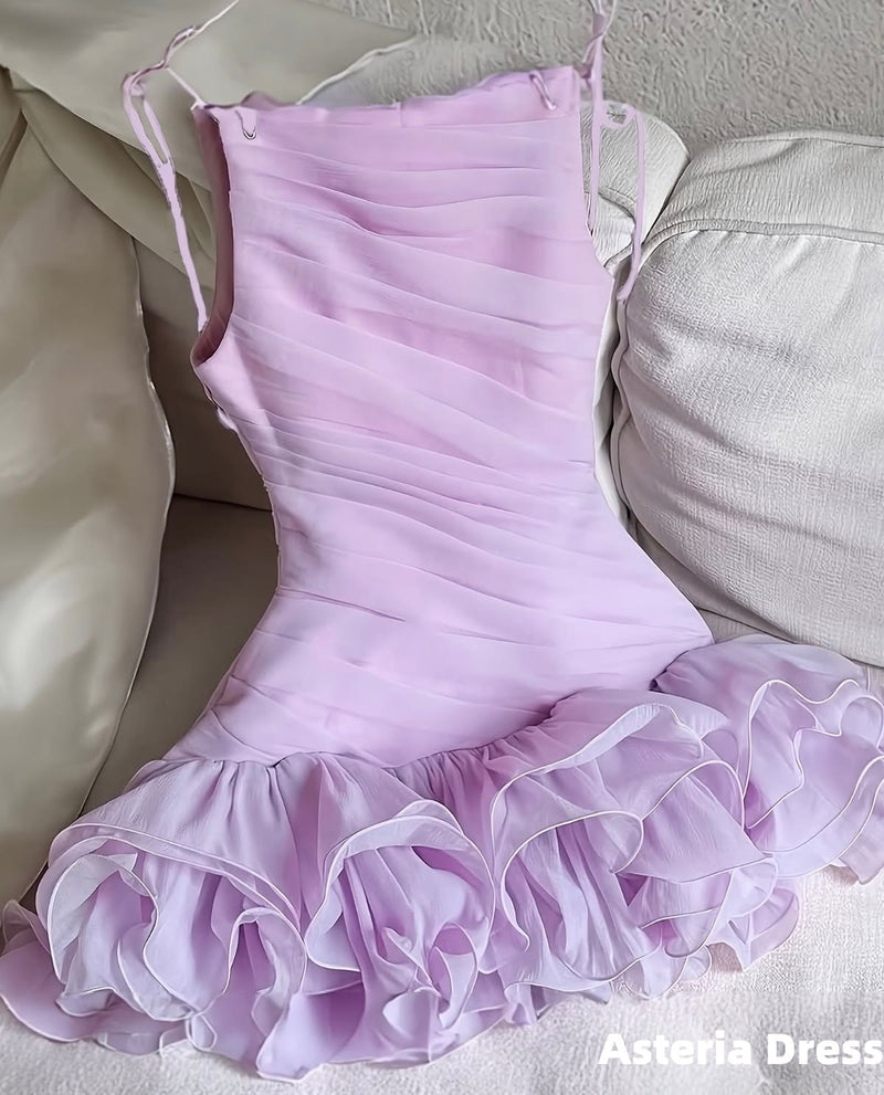 Cute Lilac Chiffon Mini Homecoming Dresses With Ruffle Hem