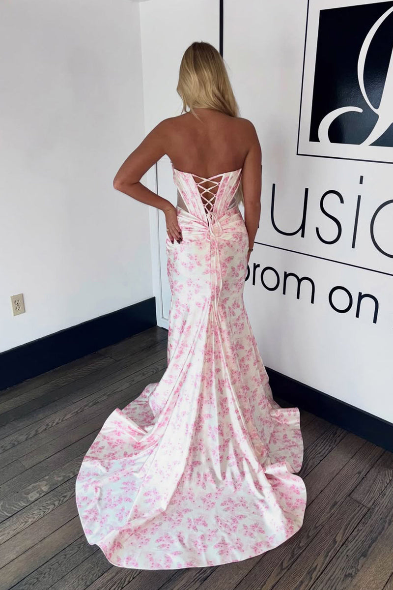 Cute Mermaid Sweetheart Keyhole Floral Prom Dress with Slit