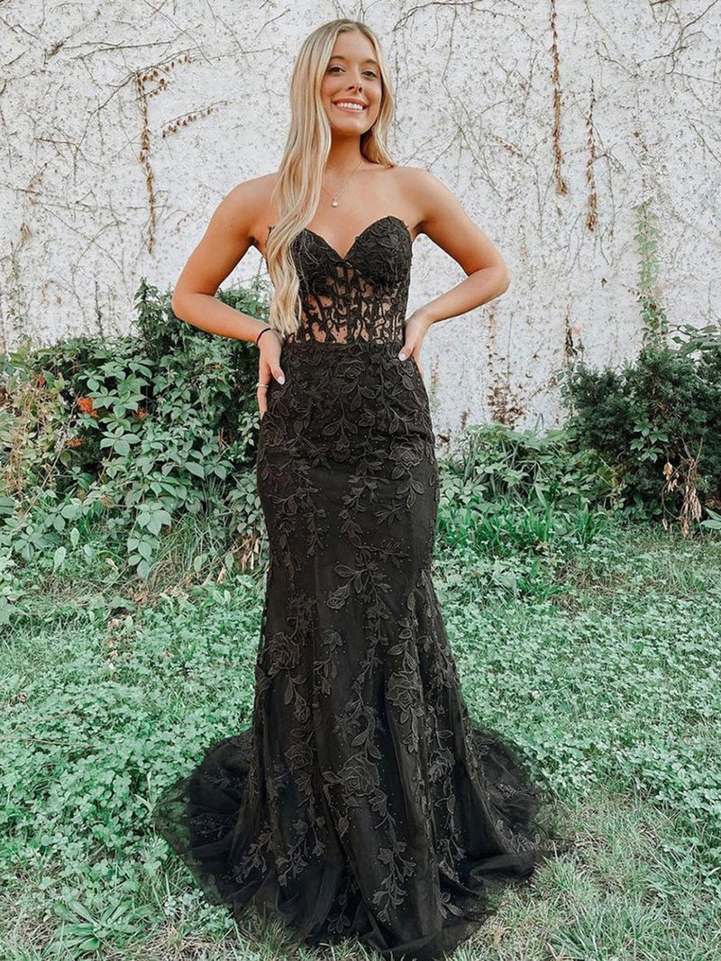 Cute Mermaid Sweetheart Light Blue Lace Long Prom Dresses