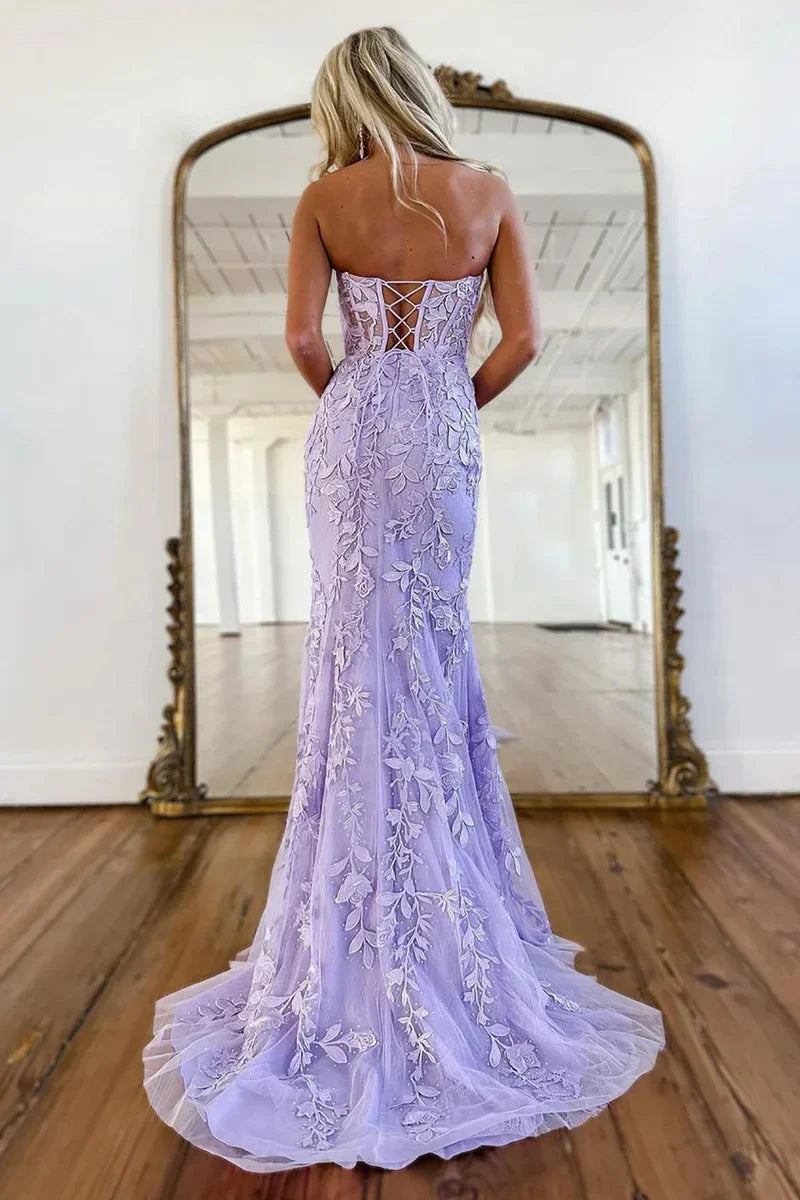 Cute Mermaid Sweetheart Light Blue Lace Long Prom Dresses