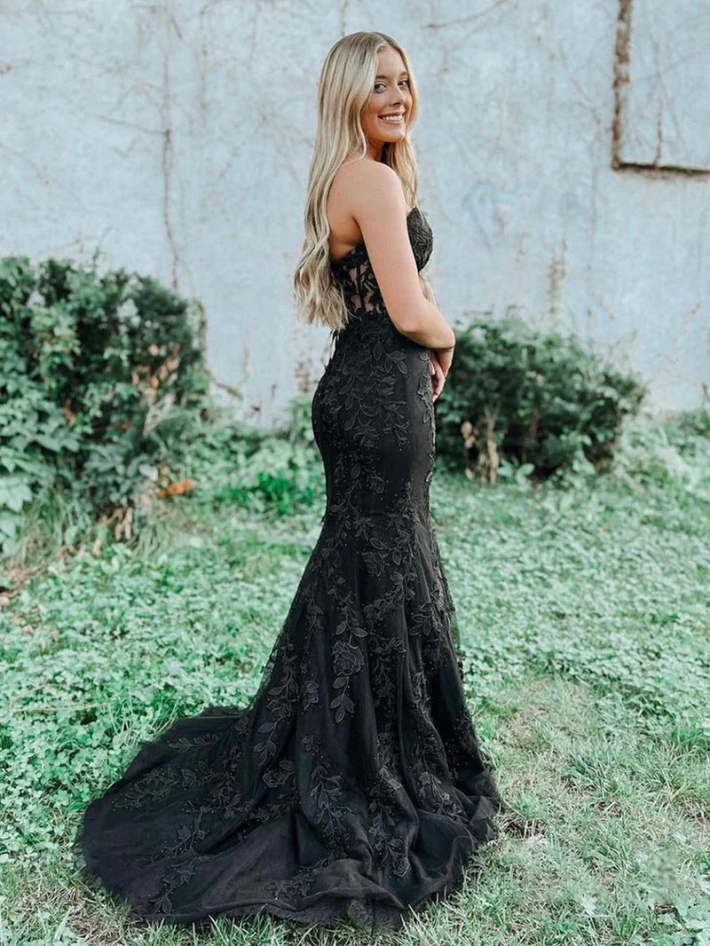 Cute Mermaid Sweetheart Light Blue Lace Long Prom Dresses