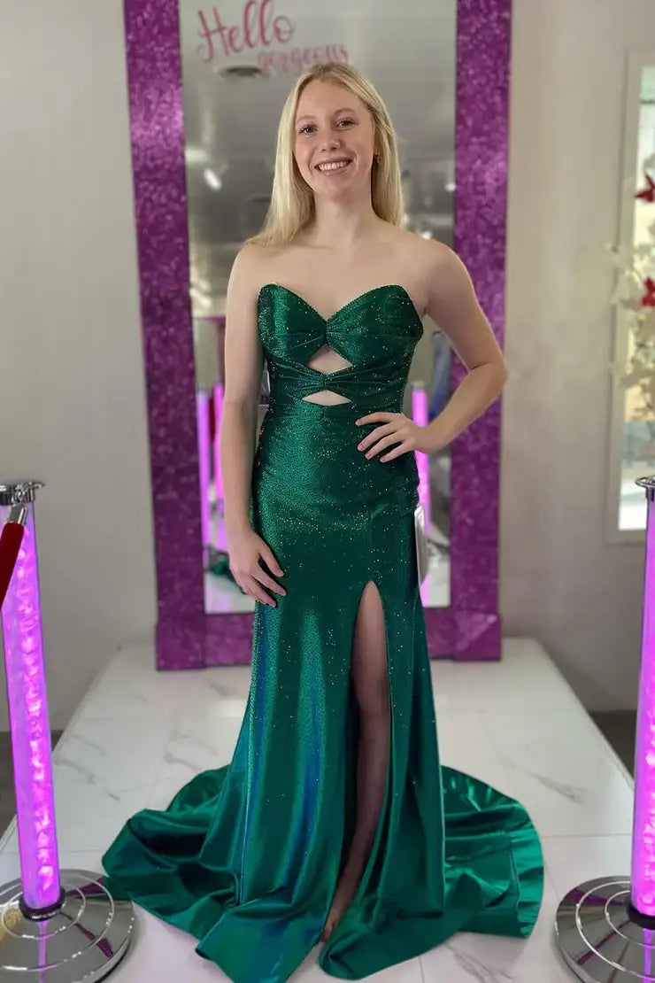 Cute Mermaid Sweetheart Pink Slit Prom Dress with Beading