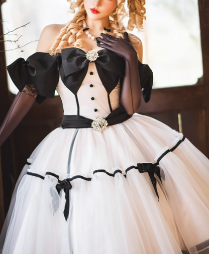 Cute Off-the-shoulder Ball Gown Tulle Short Birthday Dresses White Sweet Lolita Dresses EP04091