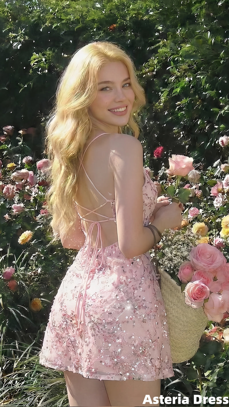 Cute Pink Lace Sequin Beaded Homecoming Dress Mini Birthday Dresses For Women