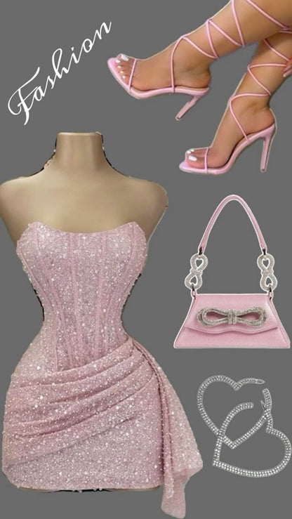 Cute Pink Sleeveless Sequined Slim Fit Hip 17th Birthday Homecoming Dress