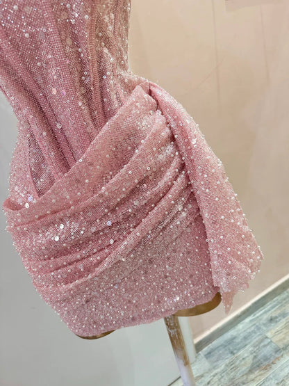 Cute Pink Sleeveless Sequined Slim Fit Hip 17th Birthday Homecoming Dress