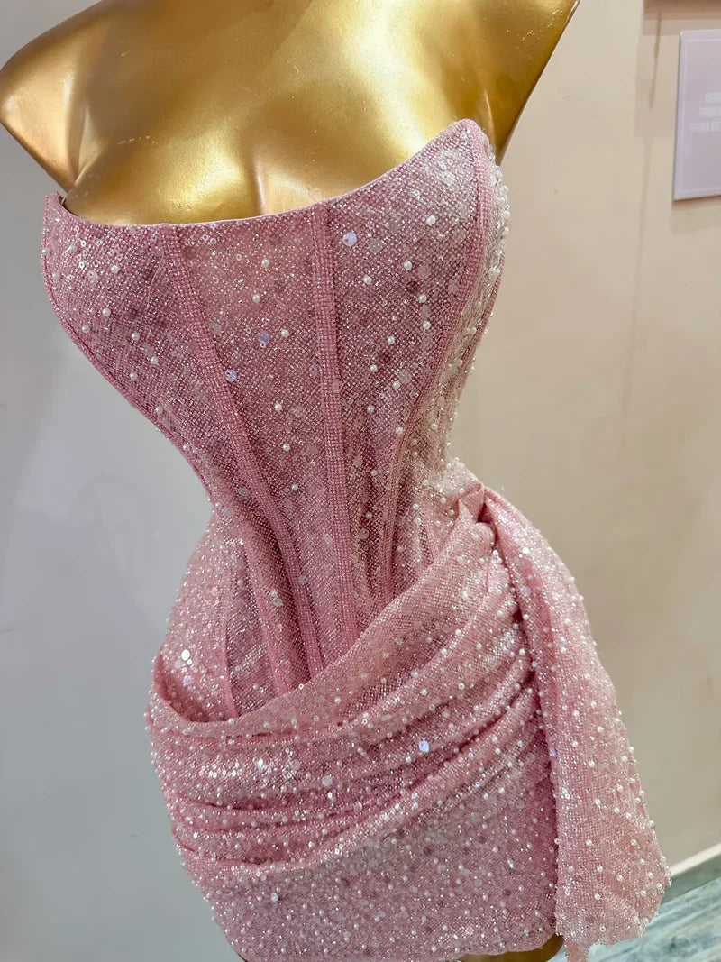 Cute Pink Sleeveless Sequined Slim Fit Hip 17th Birthday Homecoming Dress