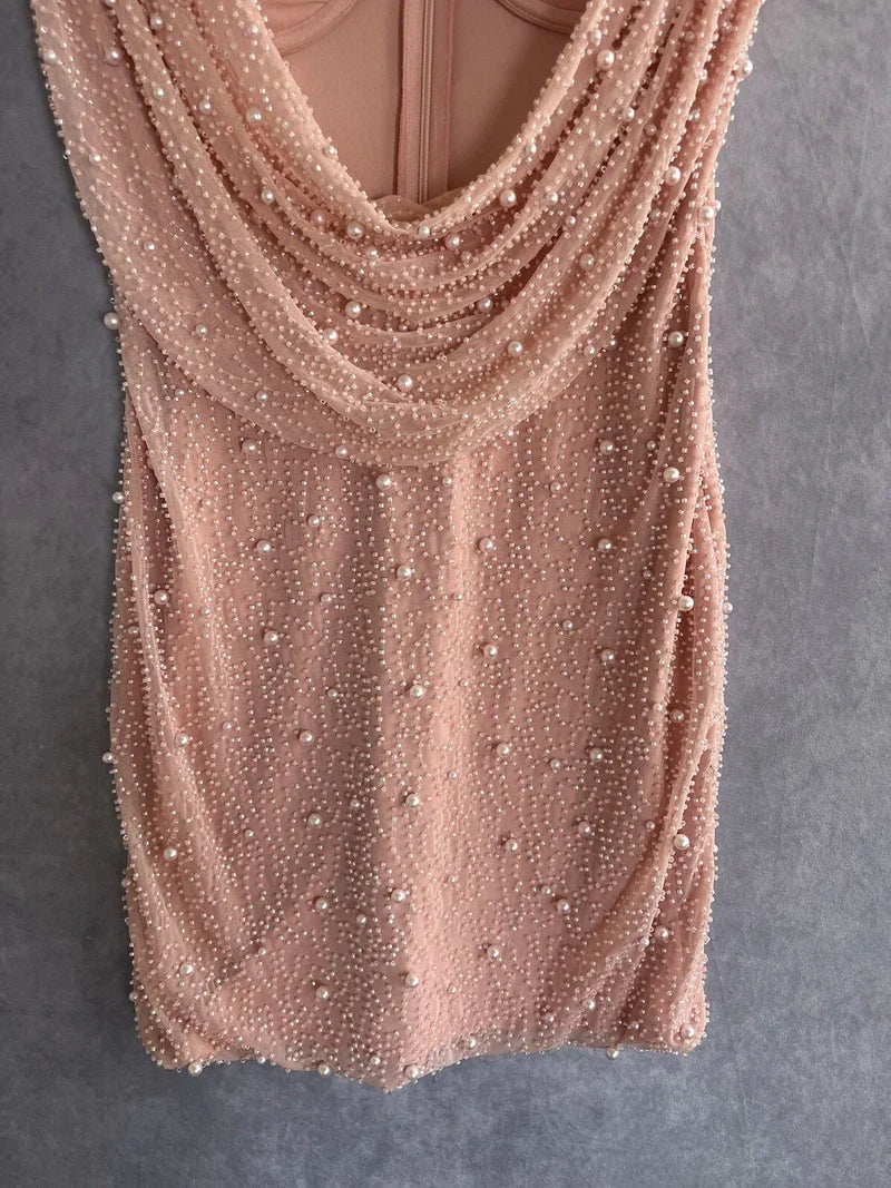 Cute Pink Suspender Hollow Beaded Hip-hugging 17th Birthday Homecoming Dress