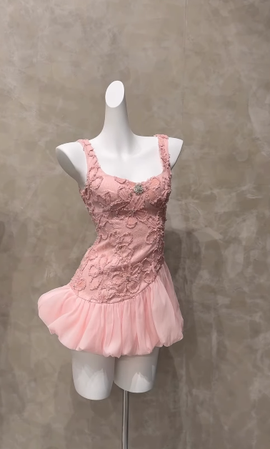 Cute Strap Homecoming Dresses Ball Gown Pink Short Prom Dresses Applique Pink Birthday Dresses