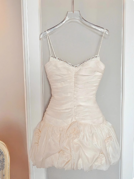 Cute Suspender 3D Flower Tulle Hip Wrap 17th Birthday Homecoming Dress
