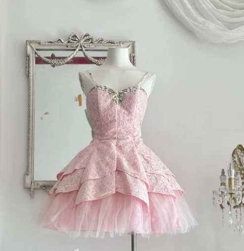 Cute Sweetheart A-Line Homecoming Dresses, Lace Sleeveless Short Prom Dresses