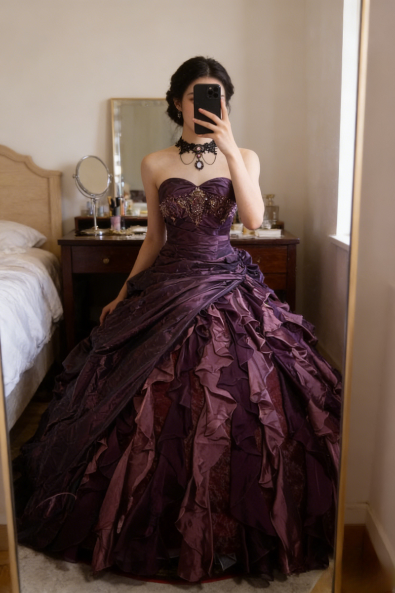 Cute Sweetheart A-Line Long Prom Dresses Satin Grape Quinceanera Dresses Sleeveless Sweet 16 Dress