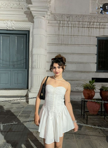 Cute Tube Top Herringbone White Irregular Birthday Dress Homecoming Dress