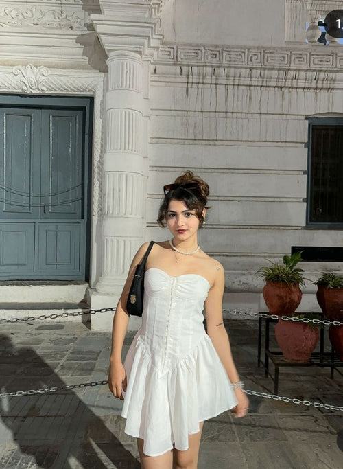 Cute Tube Top Herringbone White Irregular Birthday Dress Homecoming Dress