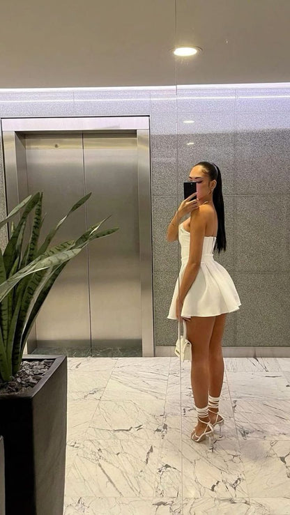 Cute White Strapless Homecoming Dress,White Party Dress