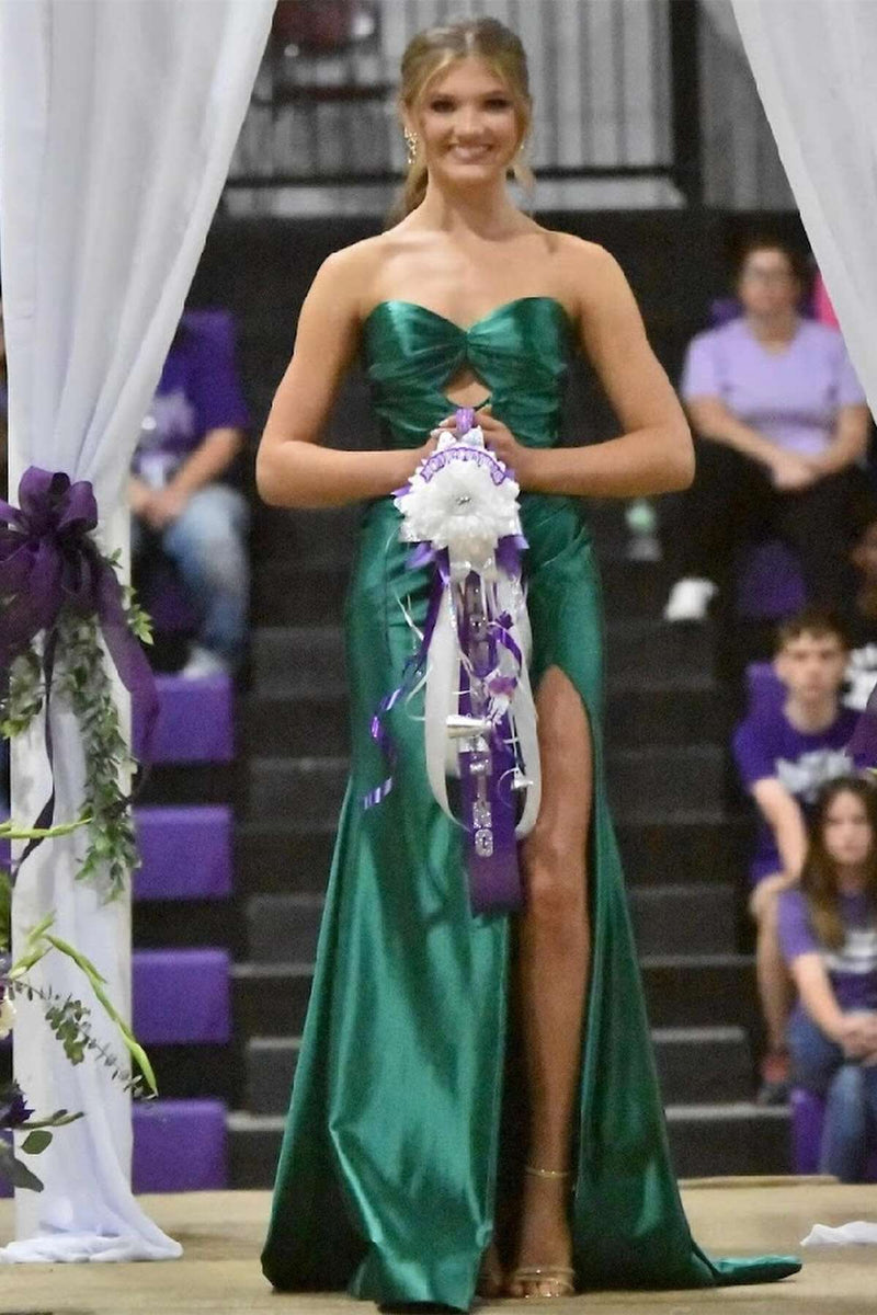 Dark Green Keyhole Satin Fitted Long Prom Dress