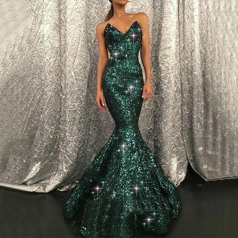 Dark Green Sweetheart Mermaid Sequin Prom Dress