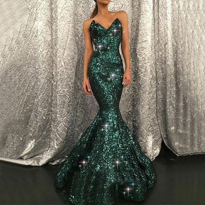 Dark Green Sweetheart Mermaid Sequin Prom Dress