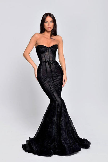 Dazzling Black Strapless Slimming Layered Mermaid Prom Dress
