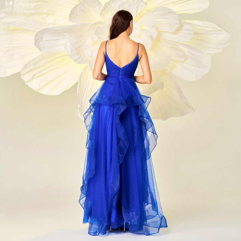 Dazzling Bluetti Strap Tiered Sleeveless Prom Dress