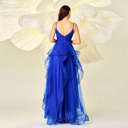 Dazzling Bluetti Strap Tiered Sleeveless Prom Dress