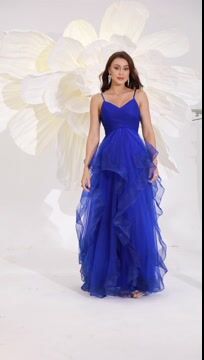 Dazzling Bluetti Strap Tiered Sleeveless Prom Dress