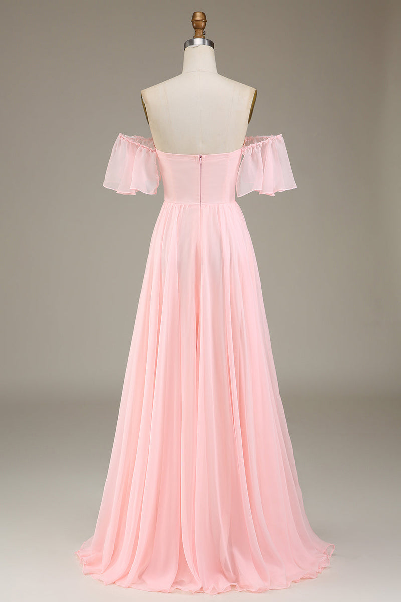Dazzling Blush Pink Off-the-shoulder Comfortable Flowy Prom Dress