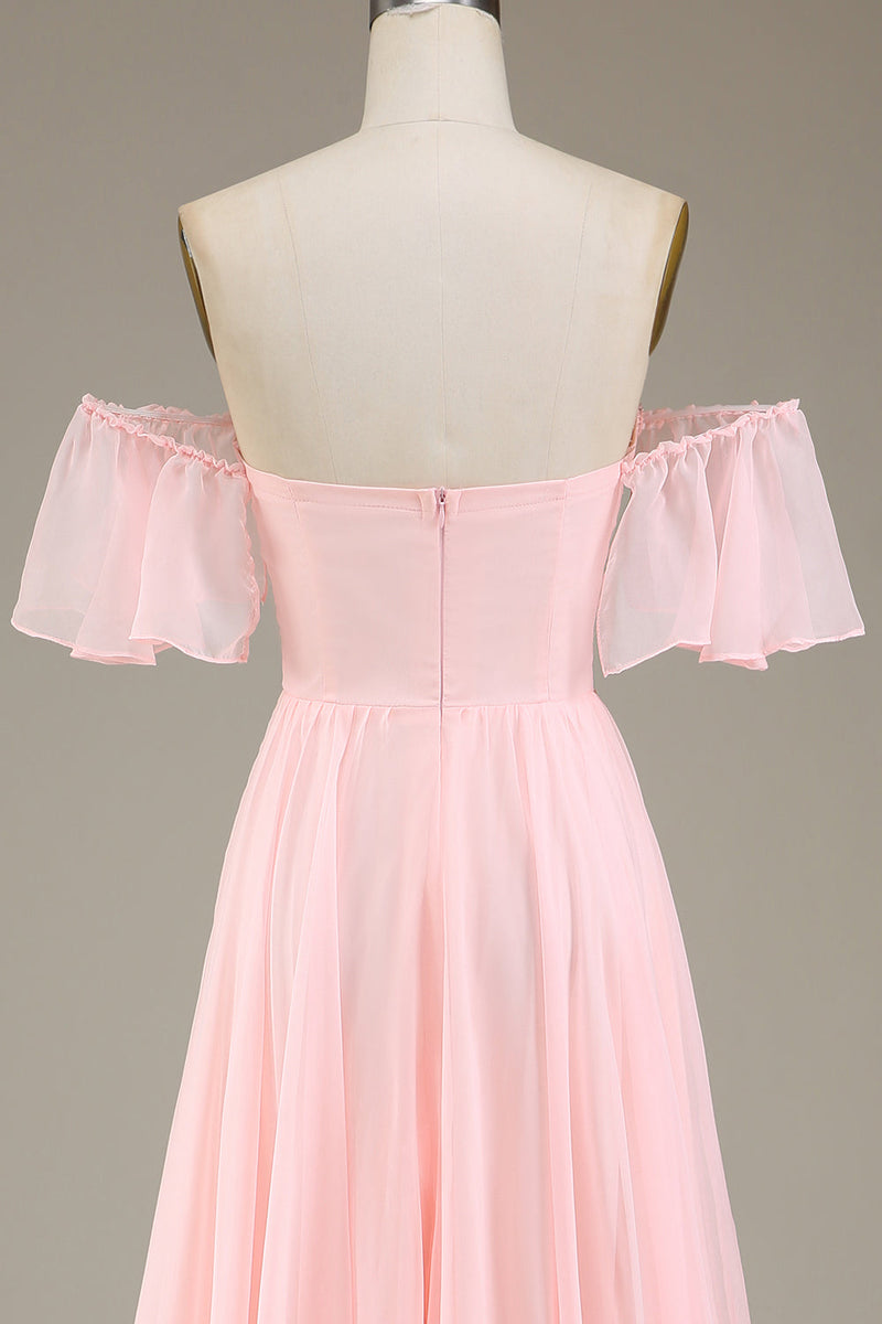 Dazzling Blush Pink Off-the-shoulder Comfortable Flowy Prom Dress