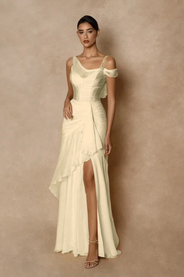 Dazzling Gold Straps Prom Dress Sleeveless Pleatedes with