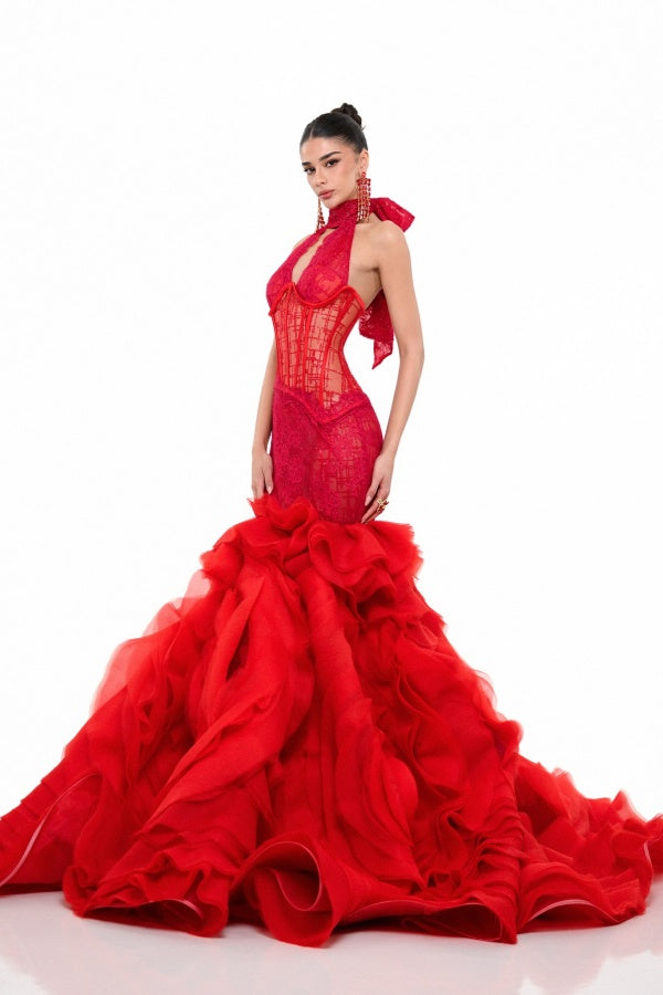 Dazzlingigh-Neck Halter Prom Dress Sleeveless Mermaid with Beaded