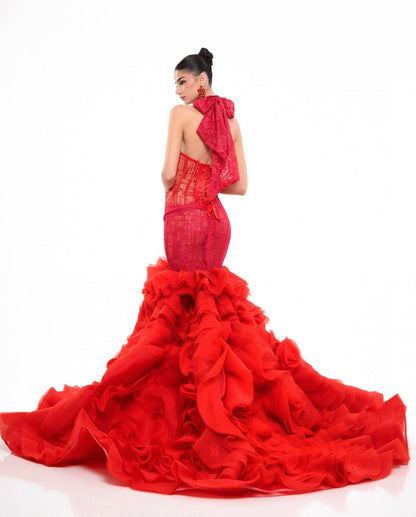 Dazzlingigh-Neck Halter Prom Dress Sleeveless Mermaid with Beaded