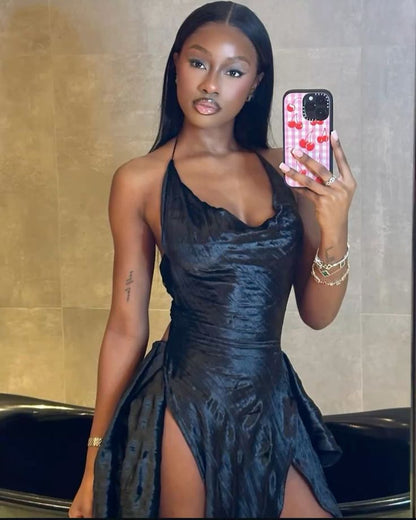 Designer Black Low-cut Slit 21st Birthday Homecoming Dress