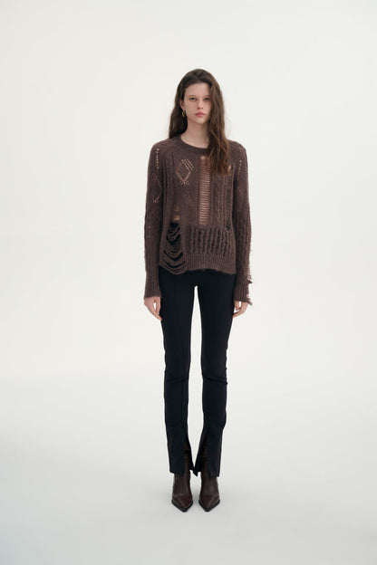 Distressed relaxed sweater
