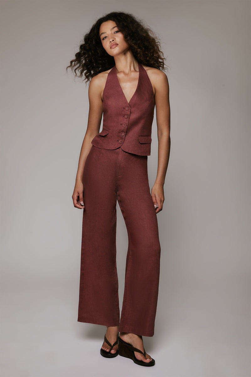 Domenica Linen Pant - Chestnut