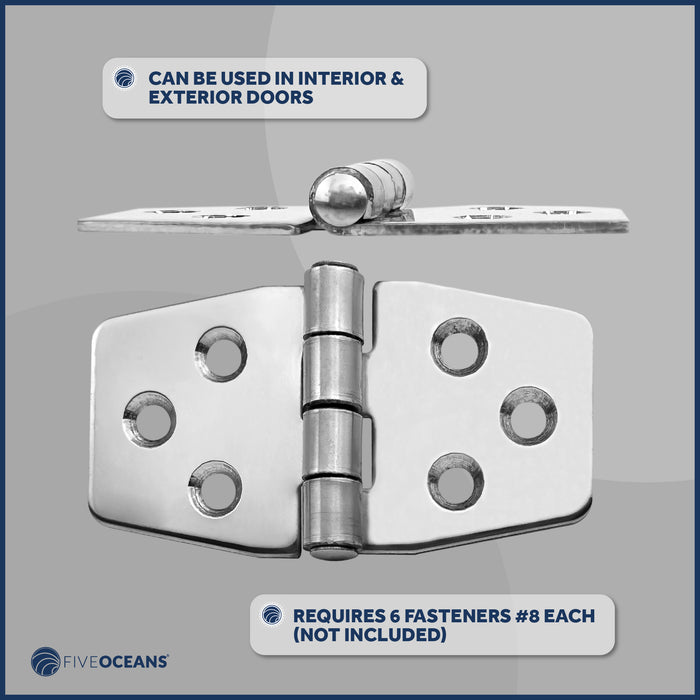 Door Hinge 3" x 1-9/16", AISI 316 Stainless Steel, 2-Pack - FO628-M2 - Five Oceans