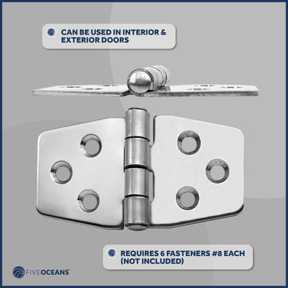 Door Hinge 3" x 1-9/16", AISI 316 Stainless Steel, 2-Pack - FO628-M2 - Five Oceans