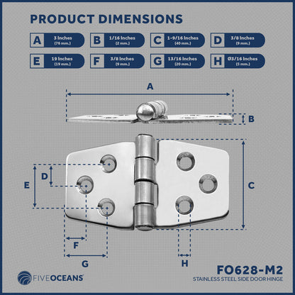 Door Hinge 3" x 1-9/16", AISI 316 Stainless Steel, 2-Pack - FO628-M2 - Five Oceans