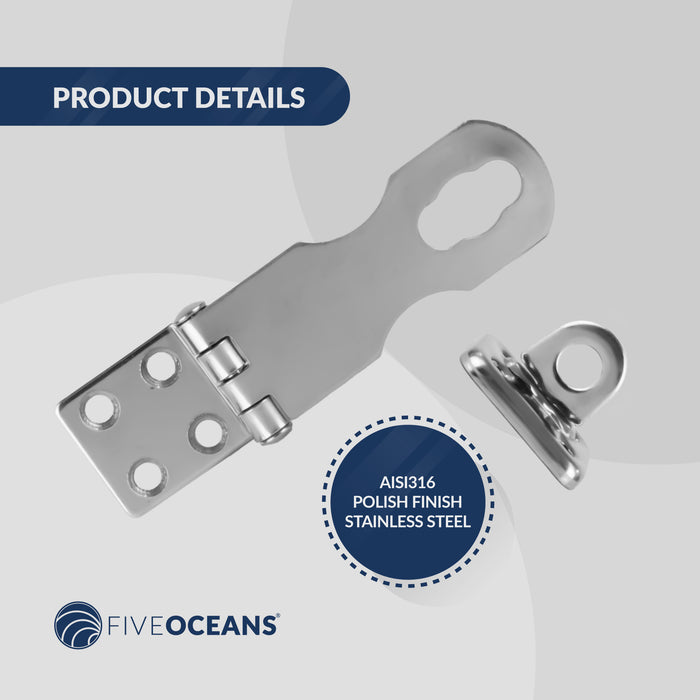 Door Lock Hasp Latch, AISI 316 Stainless Steel - FO2883 - Five Oceans