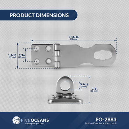 Door Lock Hasp Latch, AISI 316 Stainless Steel - FO2883 - Five Oceans