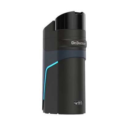 Dr. Dabber Ghost 2 vaporizer in sleek black with blue accents and USB-C charging port, designed for portability and flavor.