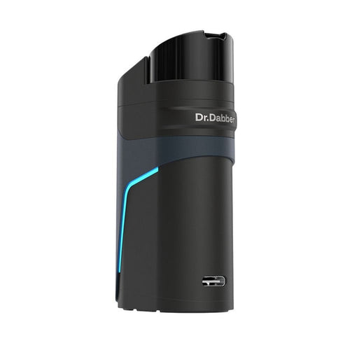 Dr. Dabber Ghost 2 vaporizer in sleek black with blue accents and USB-C charging port, designed for portability and flavor.