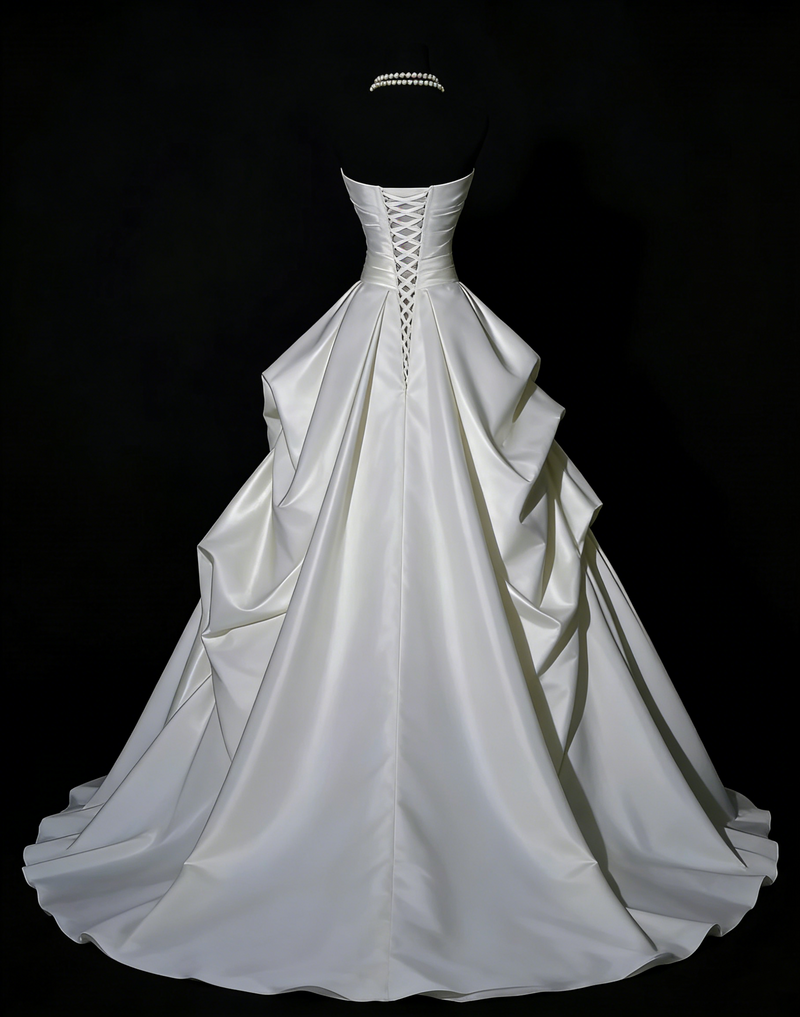 Dreamy Ball Gown Strapless Satin Long Wedding Dresses