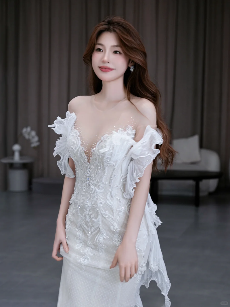 Dreamy Mermaid Off The Shoulder Satin Tulle Lace Beads Long Wedding Dresses