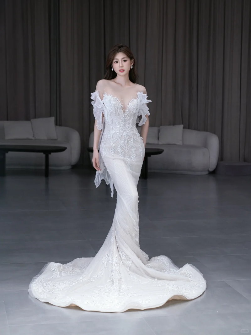 Dreamy Mermaid Off The Shoulder Satin Tulle Lace Beads Long Wedding Dresses