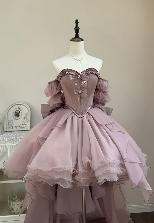 Dusty Rose High Low Homecoming Dress Organza Sweetheart Birthday Party Dress,AST1964