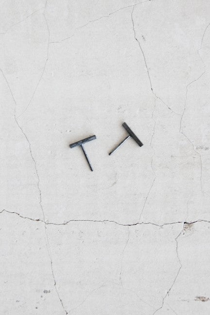 elaine b jewelry, chemistry bar studs, oxidized sterling silver