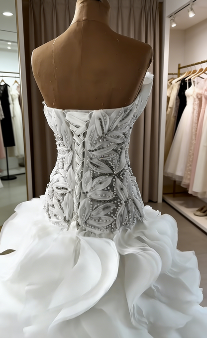 Eleagnt Long White Wedding Dress Sweetheart Sheath Bridal Dress Tulle Beaded Sleeveless Bridal Gowns