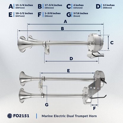 Electric Dual Trumpet Horn, 12V, Stainless Steel - FO2151 - Five Oceans