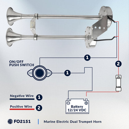 Electric Dual Trumpet Horn, 12V, Stainless Steel - FO2151 - Five Oceans