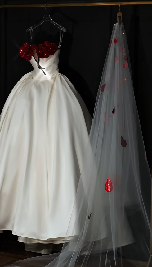 Elegant A-Line Long Wedding Dress Beaded Satin White Bridal Dress Strapless Bridal Gown